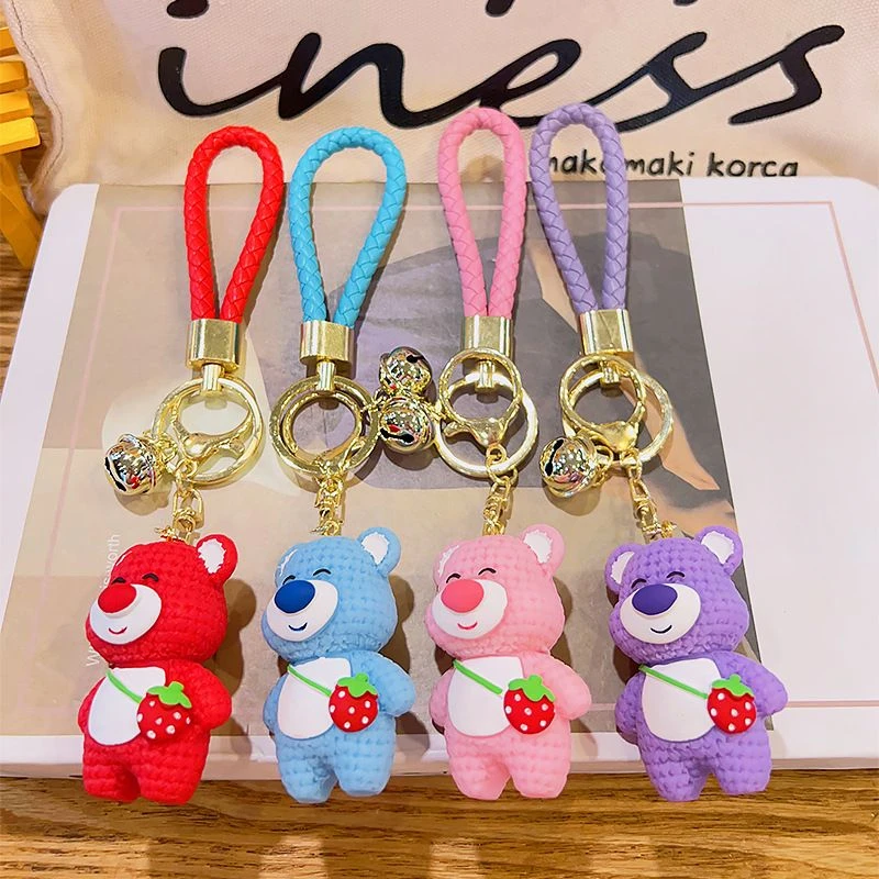 网红草莓熊钥匙扣包包挂件情侣卡通钥匙链汽车钥匙扣挂饰公仔W026