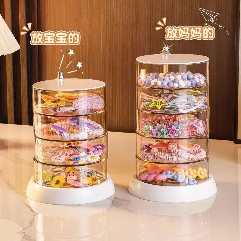 儿童发饰收纳盒透明旋转发卡头饰夹头饰品盒子头绳皮筋首饰盒D544