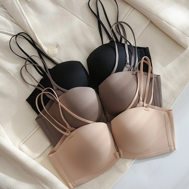 无痕爆款内衣女聚拢小胸收副乳防下垂性感前扣式无钢圈美背文胸罩