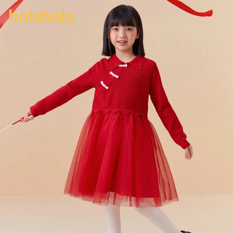 巴拉巴拉女童连衣裙儿童裙子拜年服网纱裙208124111012