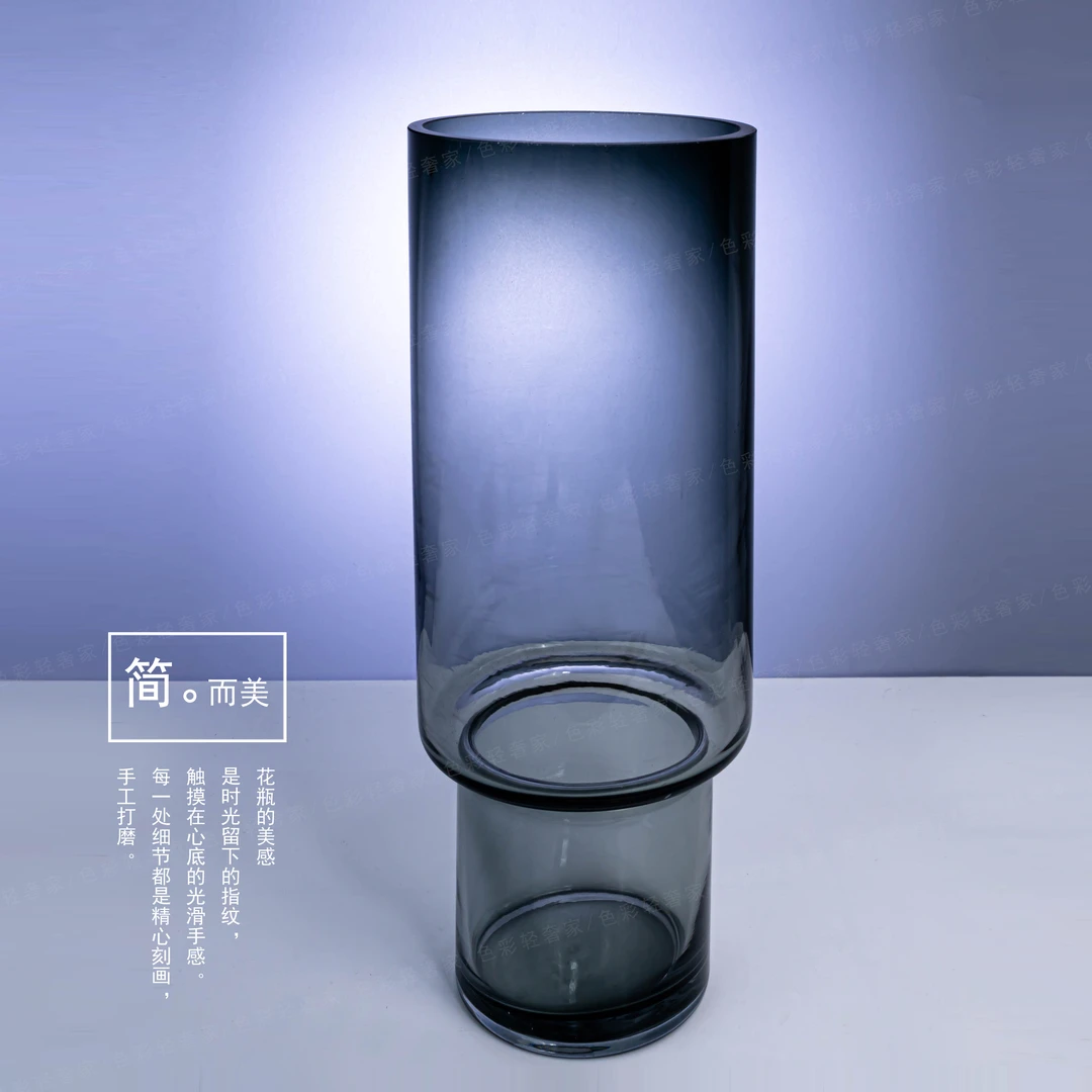 F215[豆豆]Z2-烟灰色细底插花桌面摆件琉璃花瓶简约花卉装饰花器