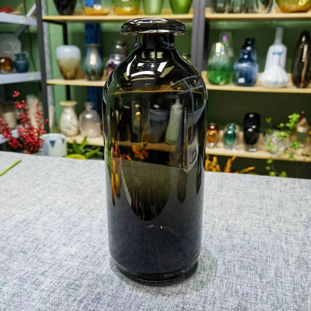 [豆豆]Z2-TC036北欧小口径黑色透明玻璃插花花瓶创意餐桌装饰品