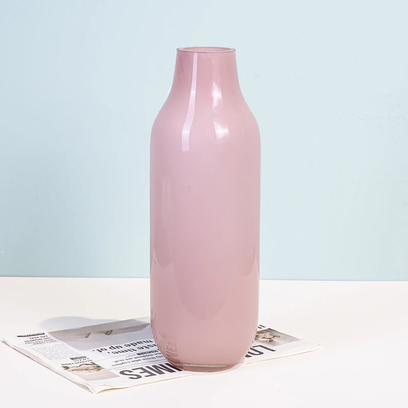 K503轻奢高档玻璃花瓶家居客厅茶几插花粉色花瓶装饰品摆件