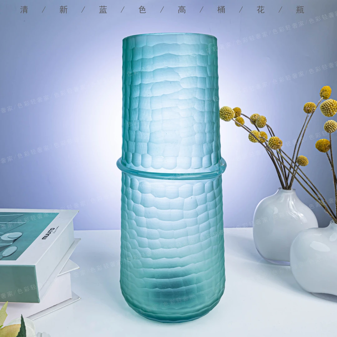 [豆豆]Z2-F106 欧式轻奢湖水绿磨刻琉璃花瓶桌面花卉装饰花器