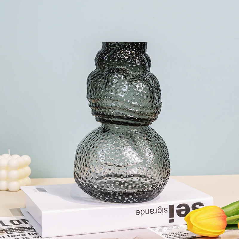 K389简约个性灰色手工葫芦花瓶餐桌阳台插花鲜花花器创意轻奢可爱