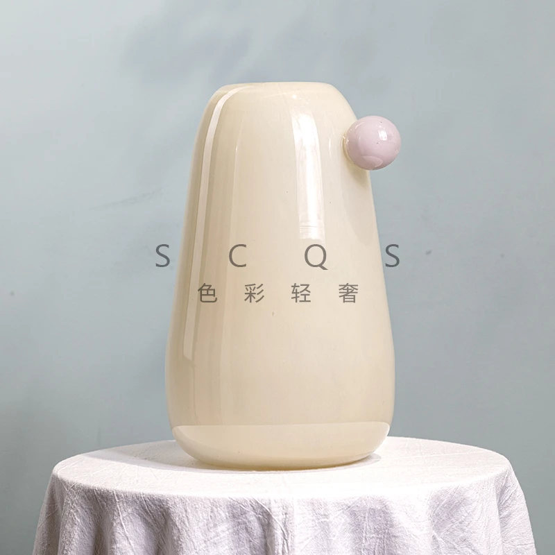 [豆豆]EE-02 欧式米白企鹅高档轻奢风创意手工琉璃花瓶桌面花卉装