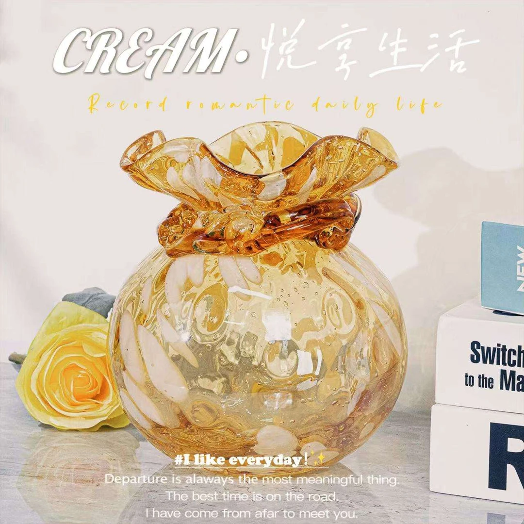 新中式时尚简约色福袋琉璃客厅桌面花卉花器A633