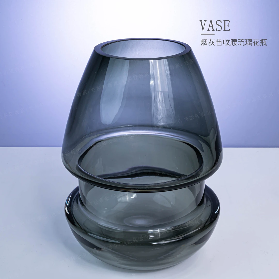 [色彩]Z2-烟灰色收腰插花桌面摆件琉璃花瓶时尚简约装饰花器F205