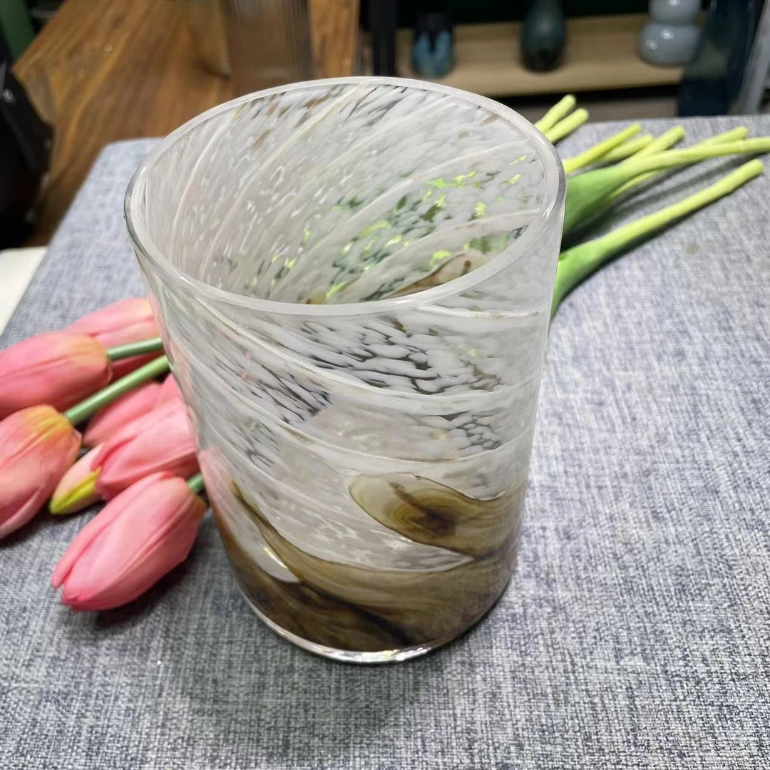 [豆豆]TA290 小罐螺旋纹轻奢纯手工琉璃花瓶客厅桌面时尚插花花器
