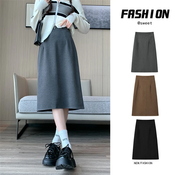 长裙毛呢百褶裙女秋冬新款高腰显瘦a字裙伞裙大码短裙半身裙子