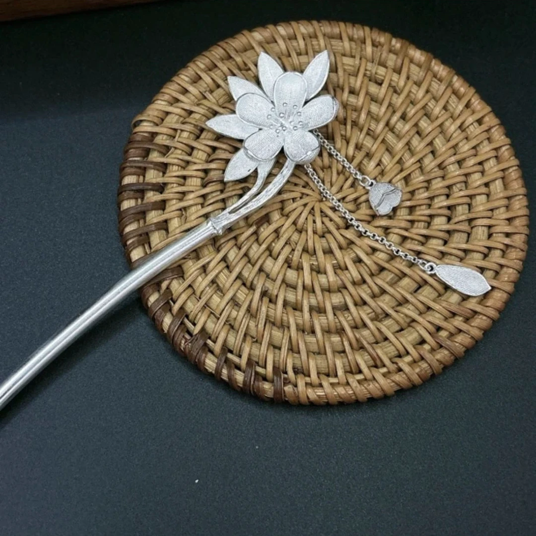 足银银制品 【山茶花发簪】足银国风中式古典纯手工复古素款发簪