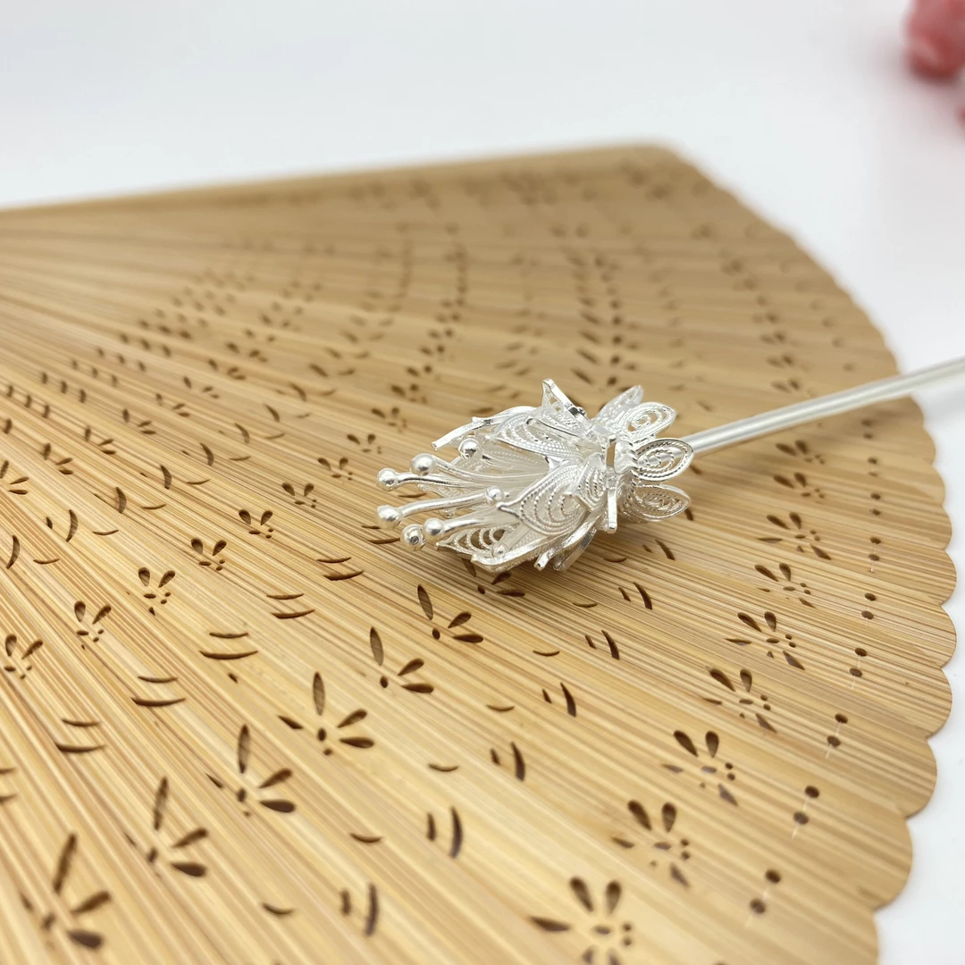 足银银制品 【皇冠莲】足银纯手工新中式气质古典百搭精致素款发簪