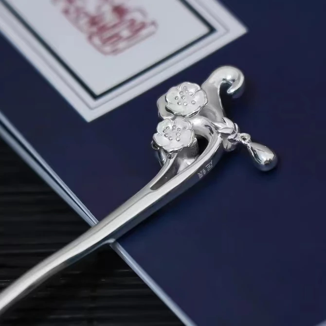 足银银制品 【杏花簪】足银纯手工古典中式民族风中国风实心发簪