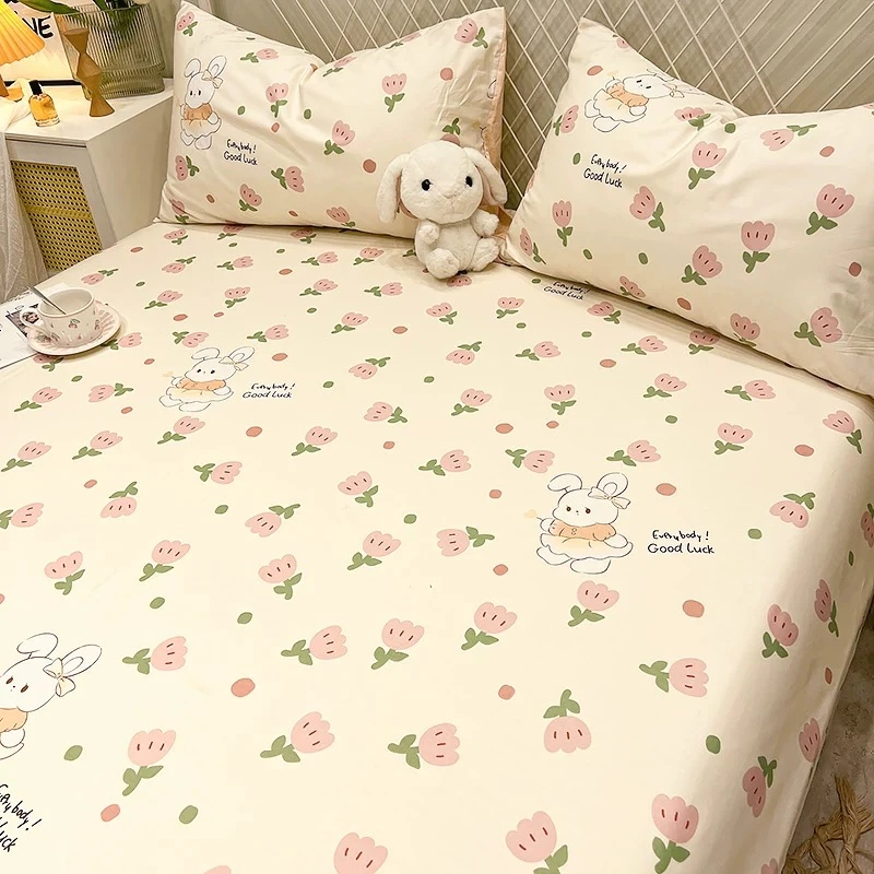 【玫瑰兔床单】100%纯棉斜纹四季通用透气亲肤（2.5米*2.3米）
