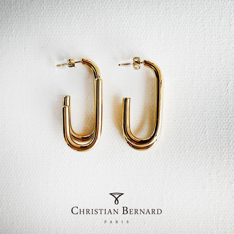 不锈钢合成锆石耳饰 流沙系列-双管耳环法式小众简约个性设计师