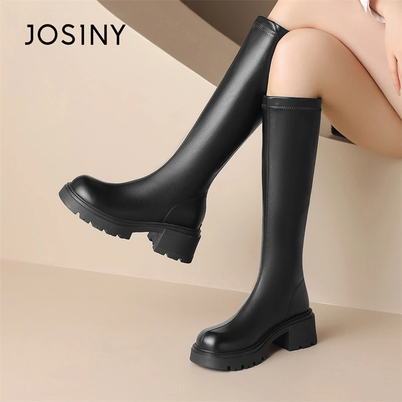 卓诗尼靴子网红长筒靴冬季爆款洋气加绒保暖小个子长靴厚底高筒靴