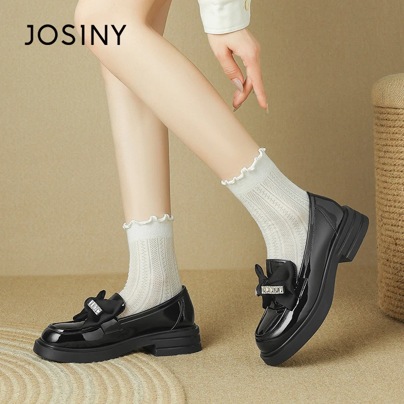 卓诗尼女式时尚厚底圆头简约春秋百搭学院风法式气质小众乐福鞋女