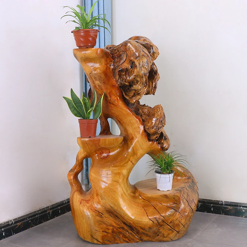 根雕花架摆件饰品实木艺术花架树根天然树根花架落地架MH10087