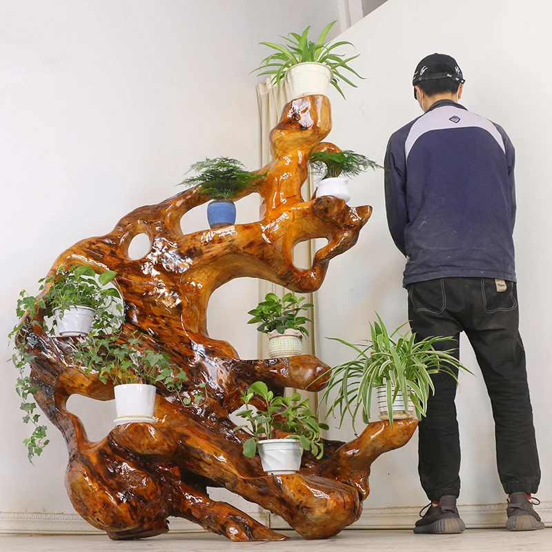 根雕花架实木天然树根树头根艺盆景架天然随形客厅树桩摆件MH6055