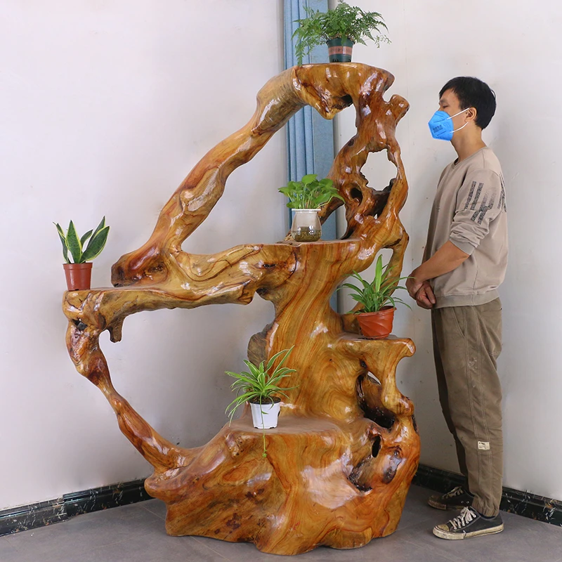 根雕花架实木树根香樟木树桩底座树头落地客厅原木摆件MH10055