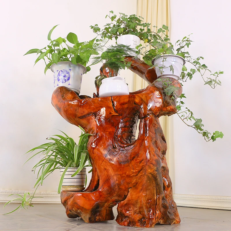 原木根雕花架天然树根盆景架实木自然花架子落地置物架阳台HL4738