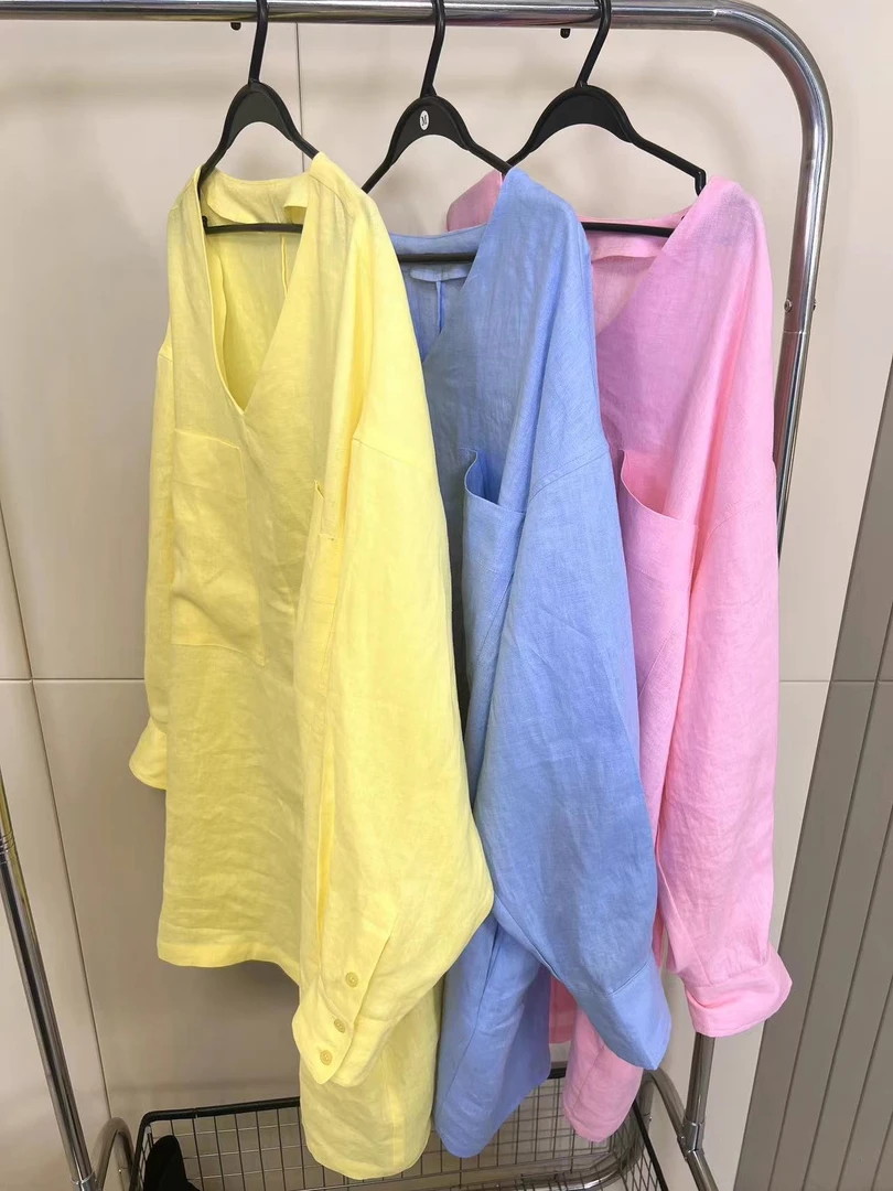 慵懒亚麻‘’高级老钱100亚麻休闲衬衫裙