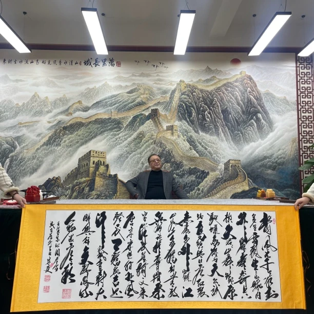 刘宗建：《长篇诗词》4枚印章加指纹高70宽2米锦陵软裱包邮