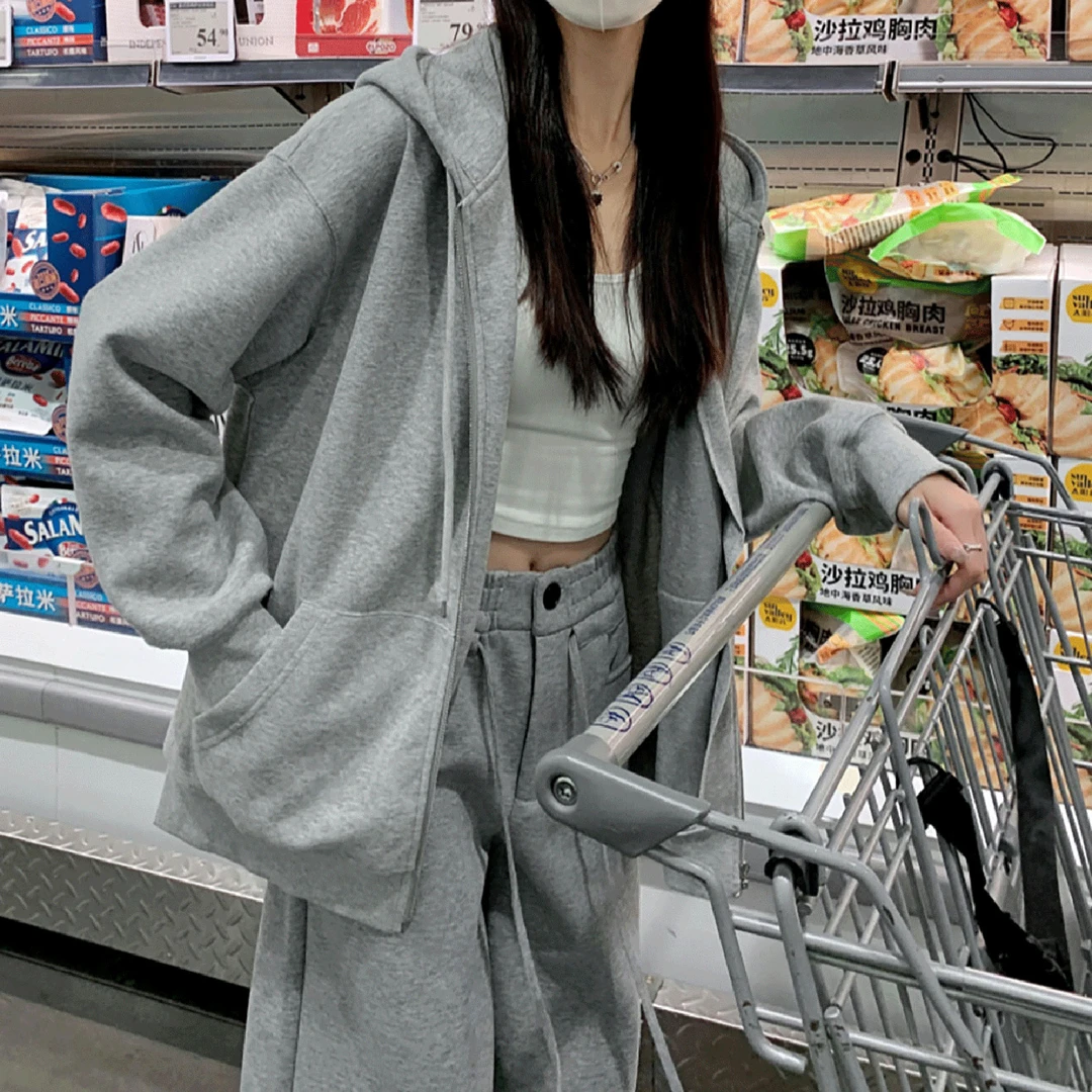云柔棉感卫衣2024秋季新款开衫拉链连帽运动套装上衣百搭宽松显瘦