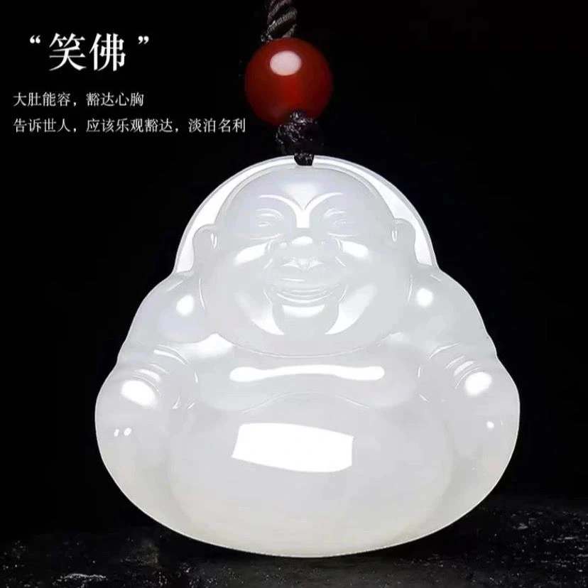 新疆上等玉坠金丝玉佛公吊坠女款百搭弥勒时尚白色玉吊坠玉佛公