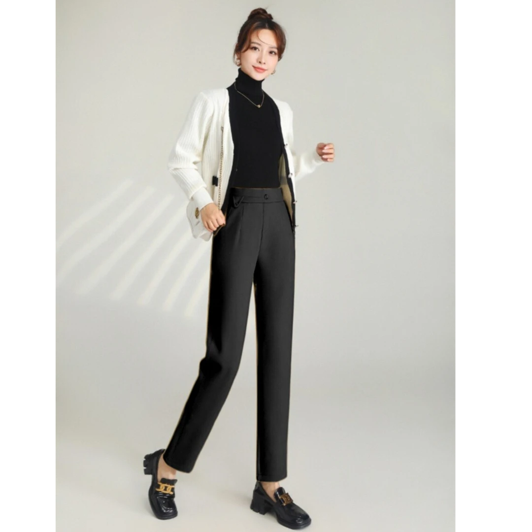 【绵羊毛】三角标小蛮腰烟管裤显瘦设计感毛昵裤休闲直筒裤1380.Q