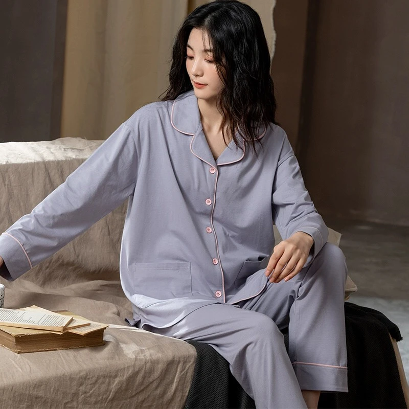 (柔尚)品牌爽棉新款女士纯棉睡衣春秋冬季长袖家居服