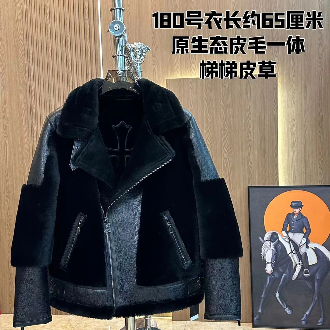 【梯梯男装】男士皮毛一体克罗元素机车款翻领轻奢潮牌8902 现货