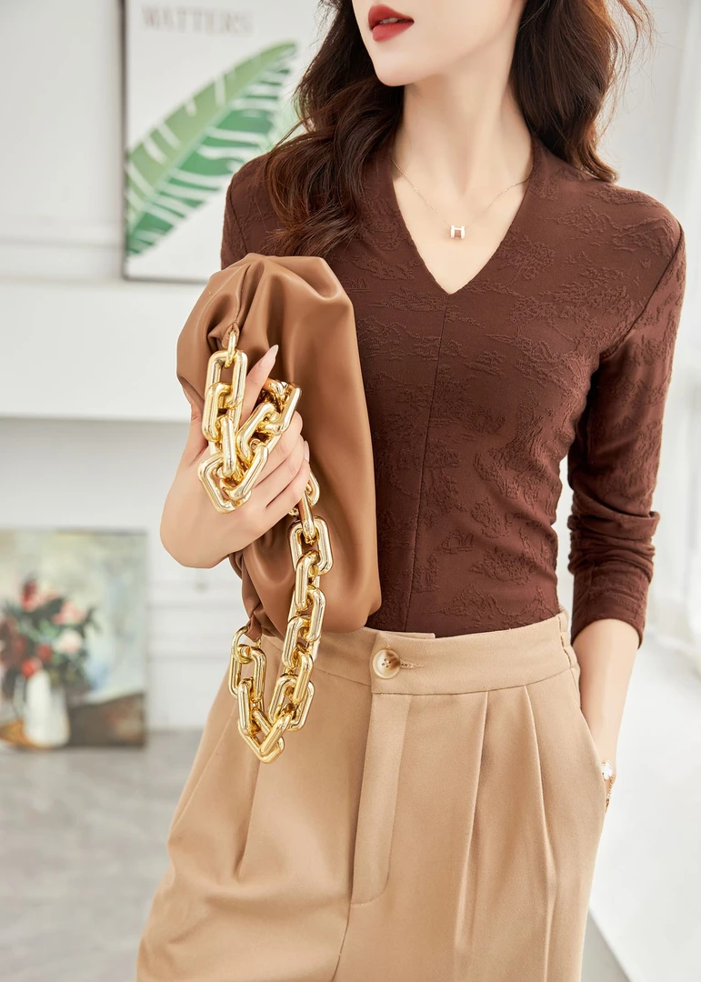 秋季新款毛衣打底衫女高贵显瘦针织长袖套头衫23-0663