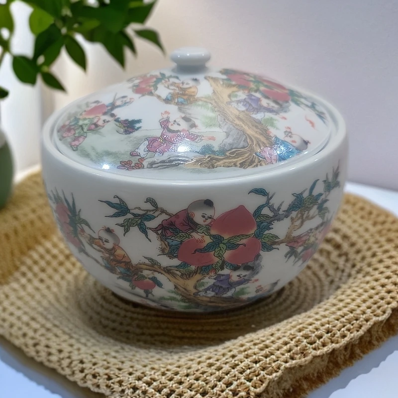 口径18总高度13景德镇陶瓷新九子攀桃大罐216