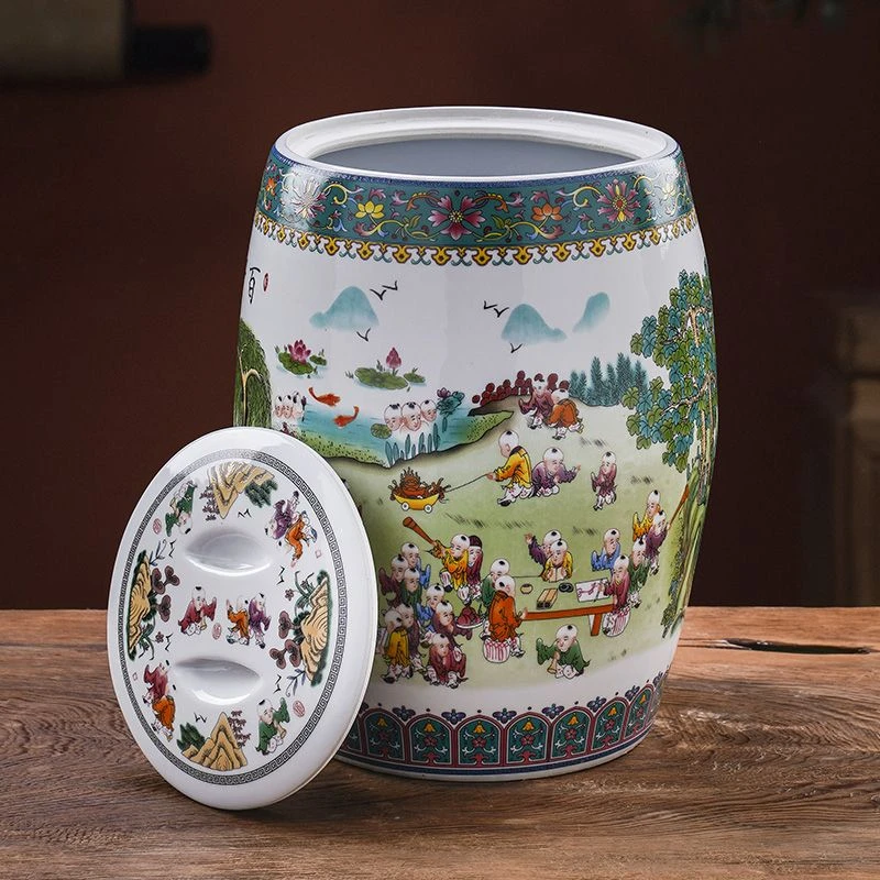 高度31肚径25景德镇陶瓷珐琅彩百子图20斤米缸244