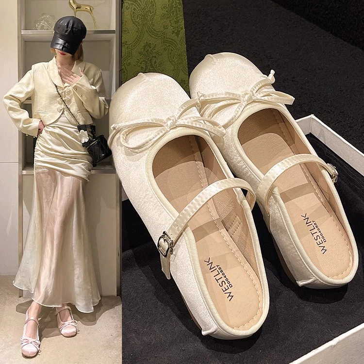 芭蕾内增高银色玛丽珍鞋2024夏季爆新温柔女鞋舒适软底晚晚半拖鞋