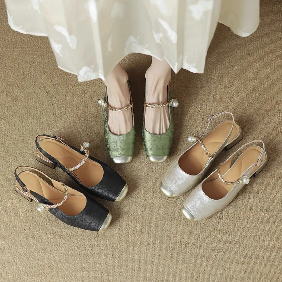 新中式复古法式中跟包头凉鞋女2024年夏季新款外穿仙女风时尚单鞋
