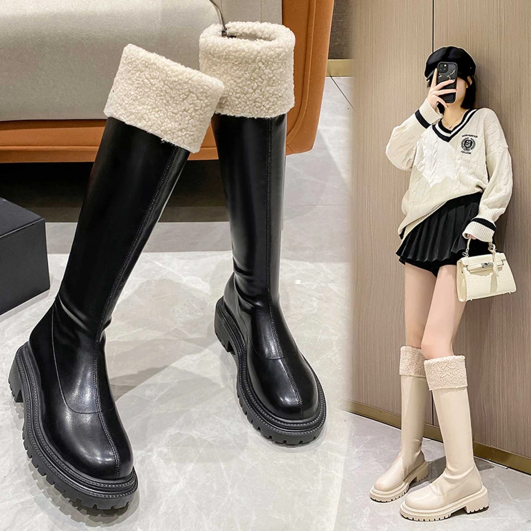 气质潮流长筒靴女2023冬季新款时尚雪地棉靴显瘦厚底高筒骑士靴潮
