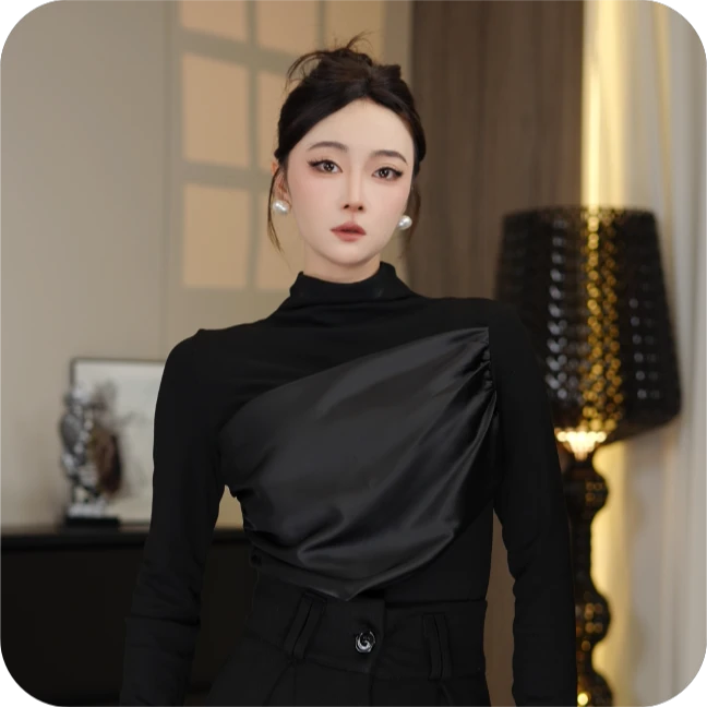 小众时尚设计感半高领打底衫 77010