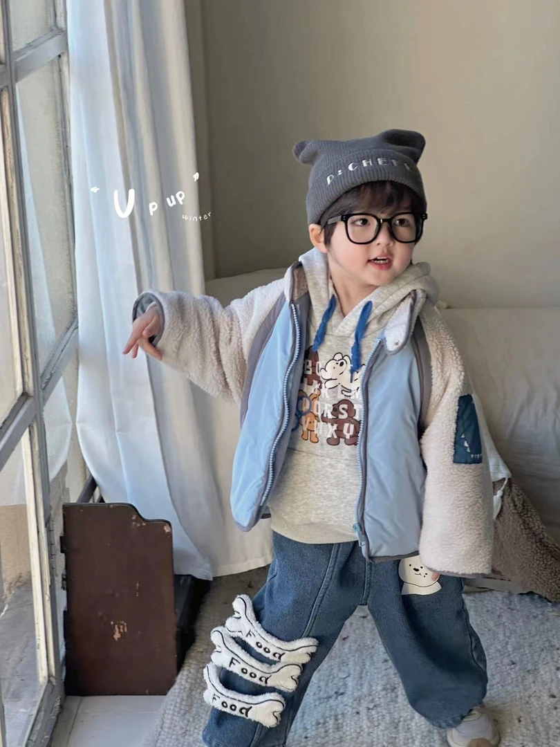 UPUP80119蓝色鳄鱼拼接加厚外套