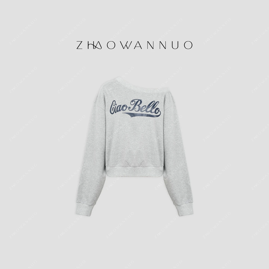 ZHAO WANNUO 丨 25早春美式复古慵懒露肩宽松卫衣卫衣NC0212