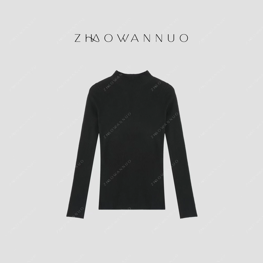 ZHAO WANNUO 丨 24早秋中高领黑色条纹贴身显瘦弹力打底衫NC0062