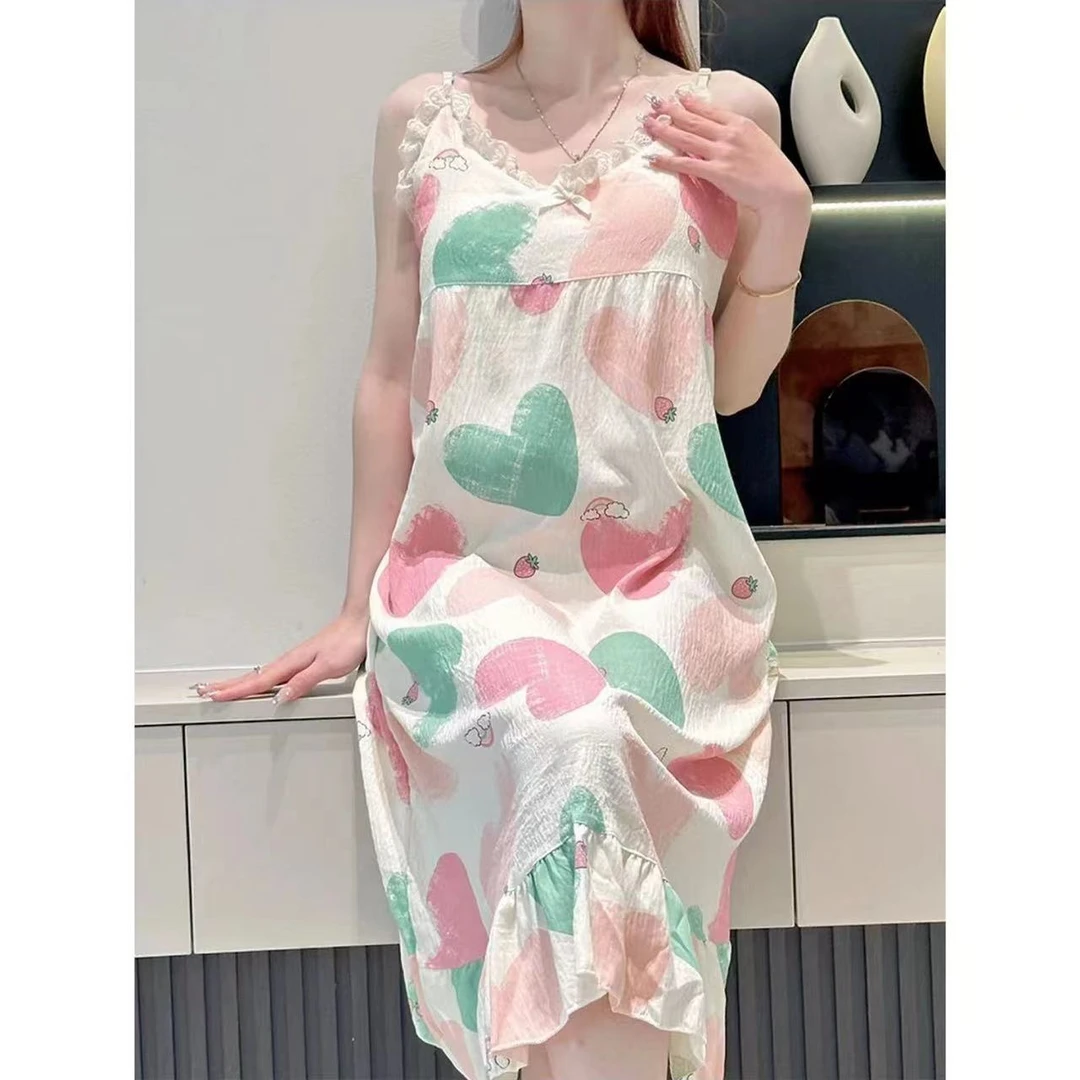 【米兔家居服】彩虹心心吊带睡裙+胸垫AA334
