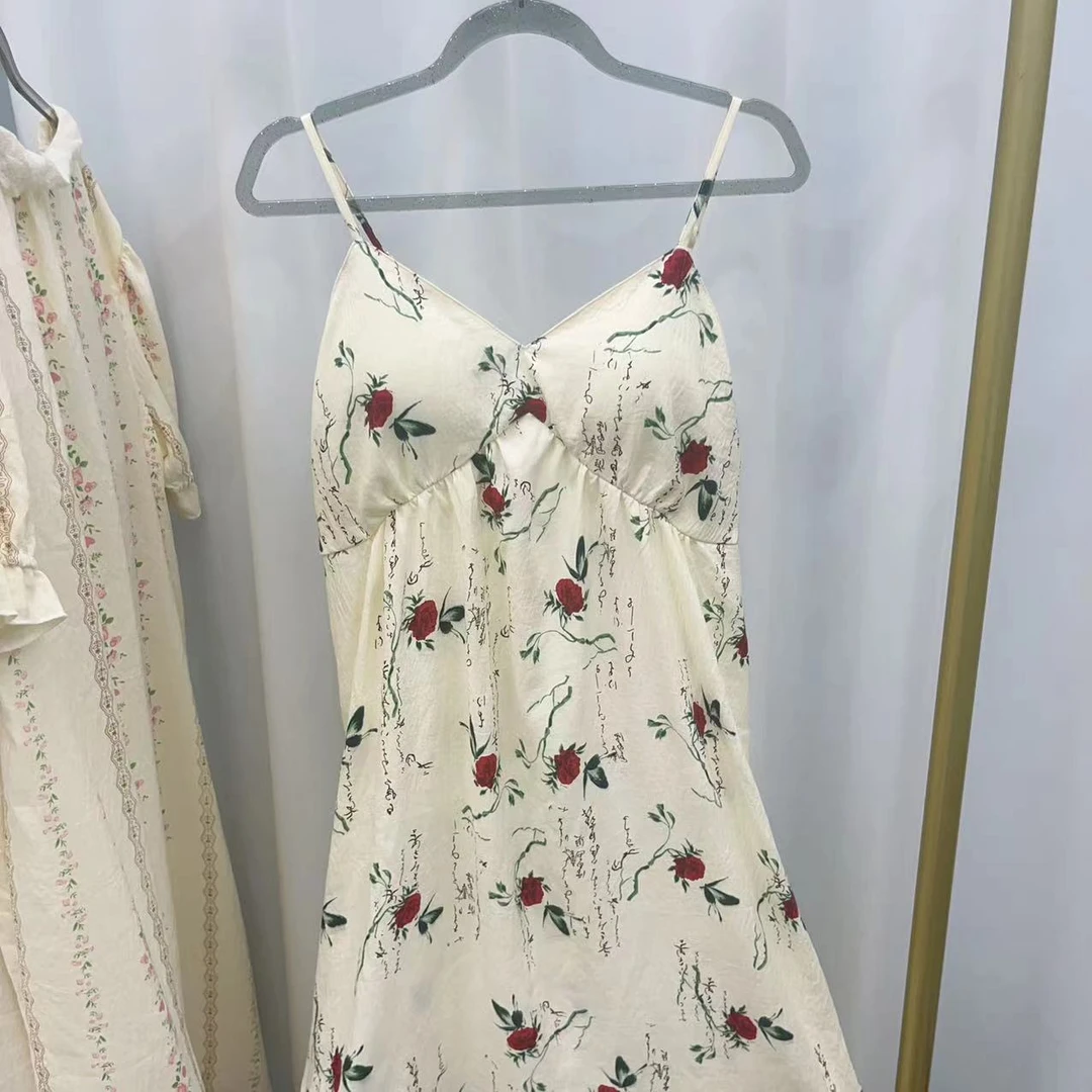 夏日玫瑰吊带裙+胸垫睡裙AA288