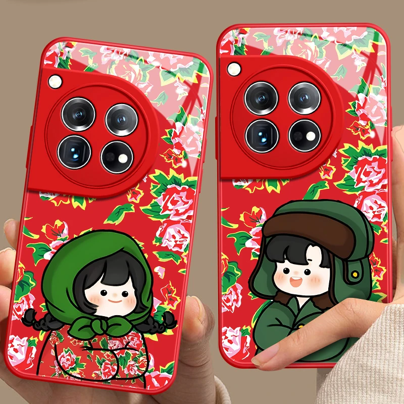 一加12手机壳2024新款东北大花男女孩1+12玻璃壳1加12高级保护套