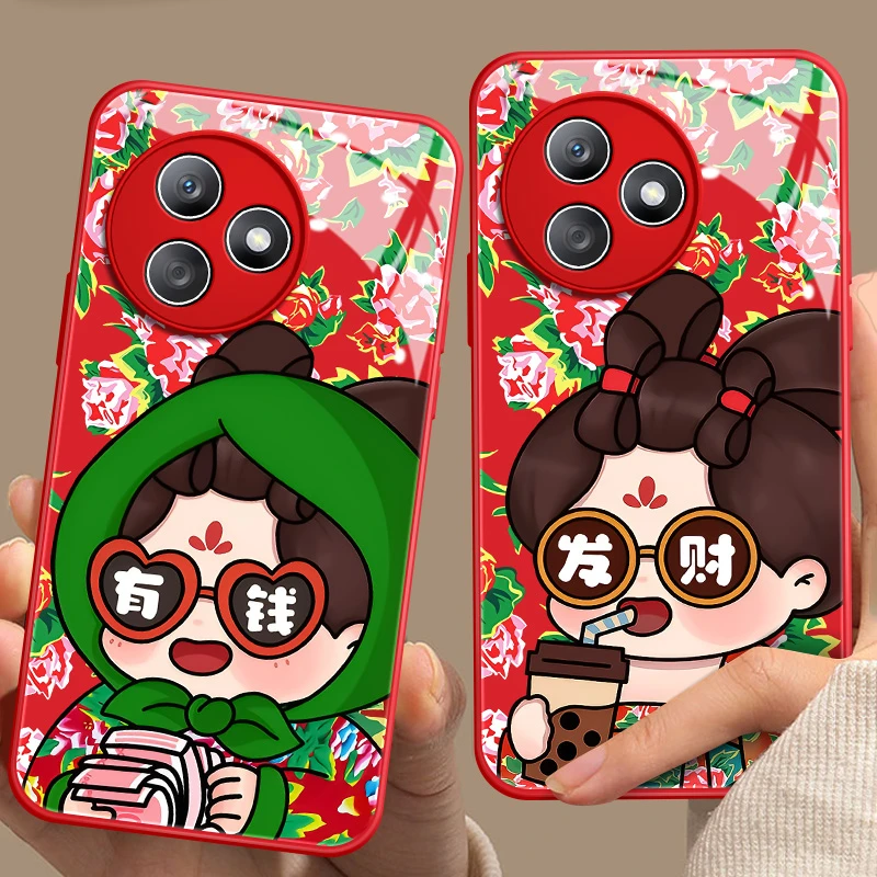 荣耀X50i+手机壳2024新款大花袄暴富发财x40i玻璃壳x40保护套