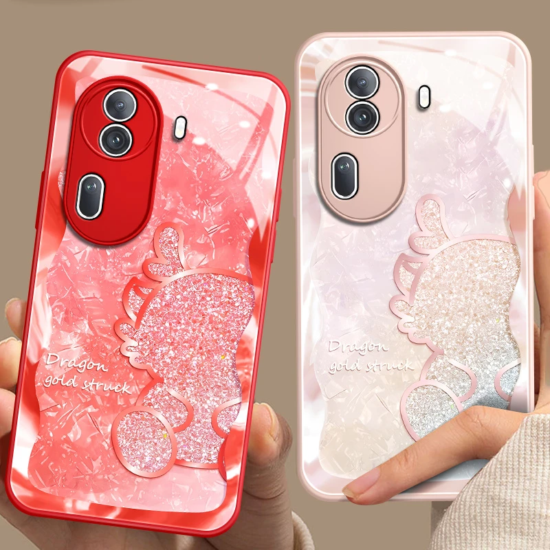 oppoReno11手机壳2024新款碎钻线条龙新年reno11pro玻璃壳保护套