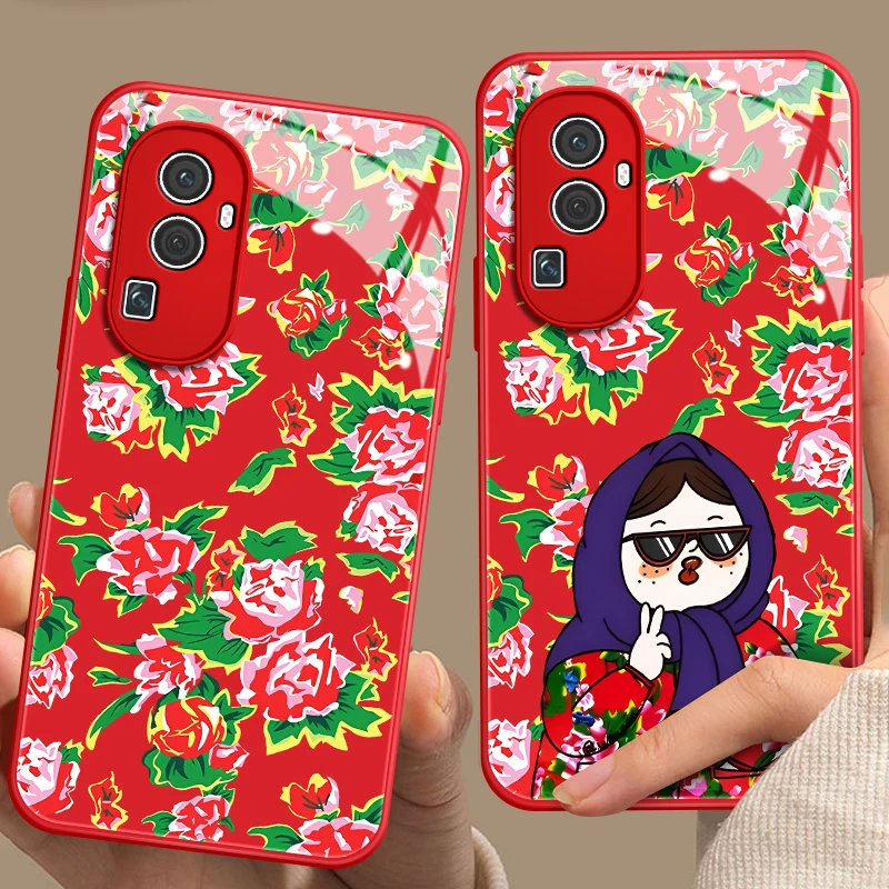 oppoReno10手机壳2024新款大花布花棉袄reno10pro+玻璃壳保护套