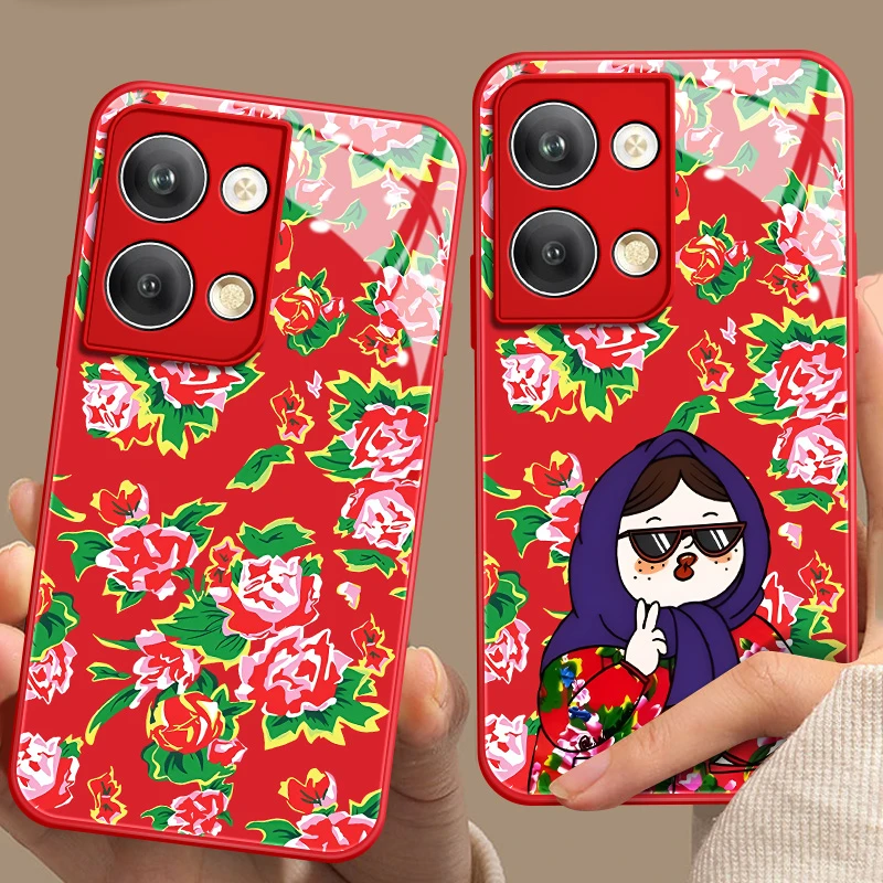 oppoReno9手机壳2024新款大花布花棉袄reno9pro玻璃壳高级保护套