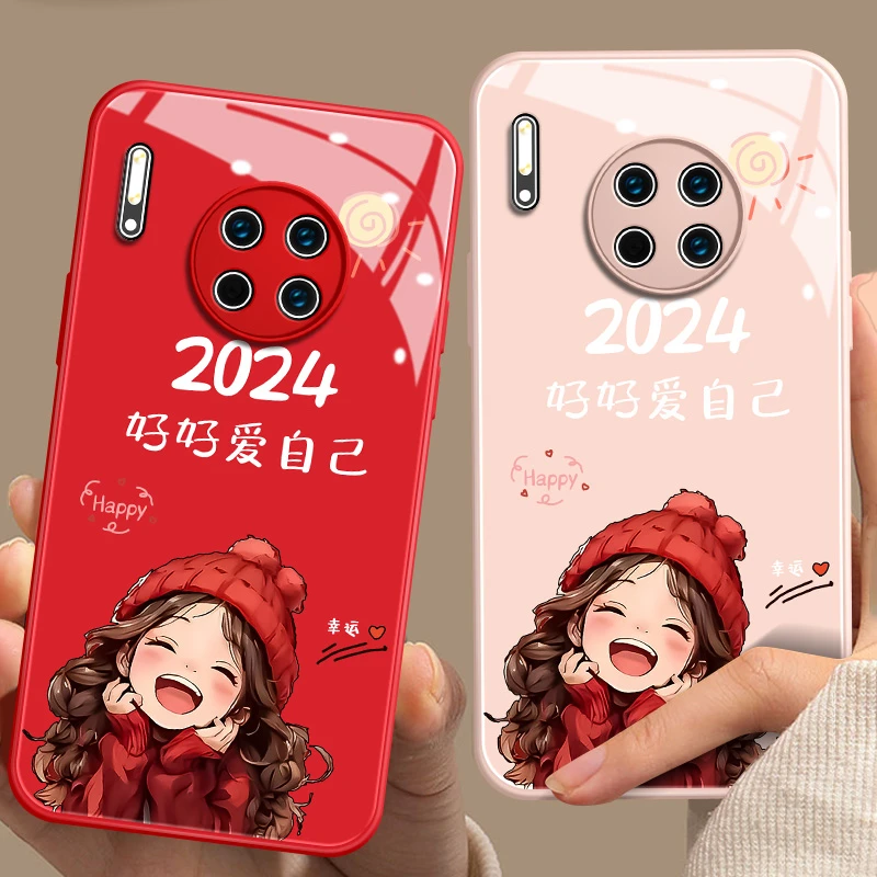 华为mate30手机壳2024新款好好爱自己女孩mate30pro玻璃壳保护套